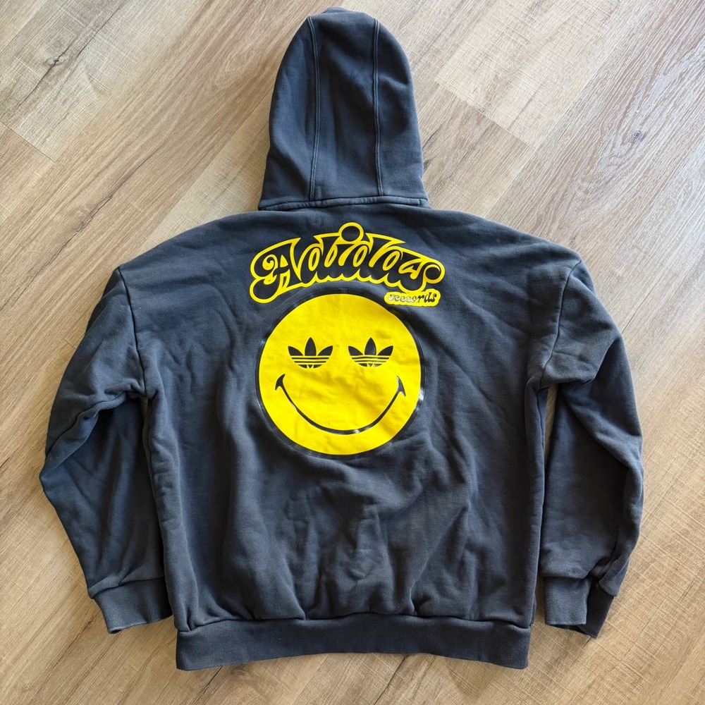 Adidas Originals x SmileyWorld Hoodie Black Yellow Trefoil Records XL Kids/Small